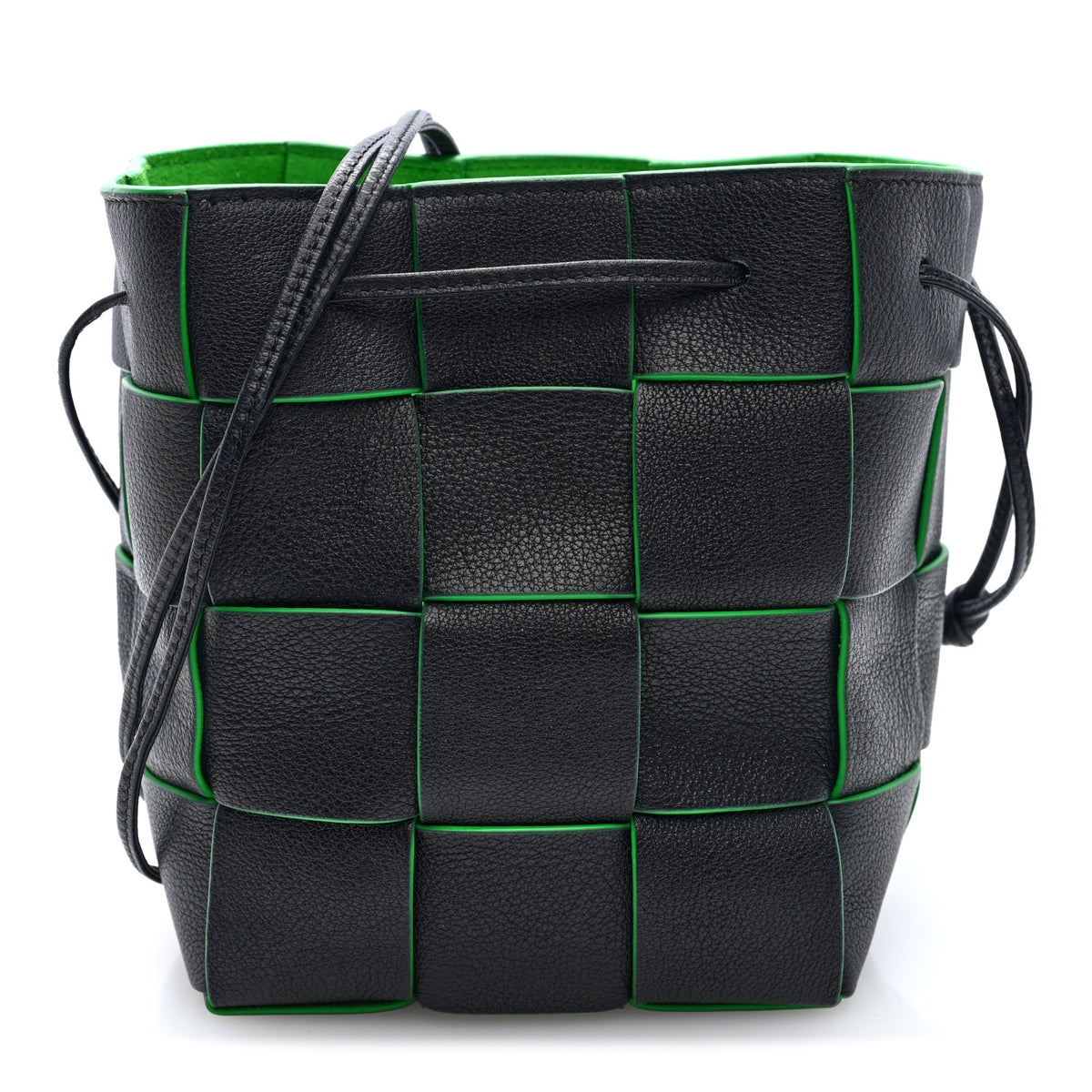Calfskin Maxi Intrecciato Small Cassette Bucket Bag Black Parakeet