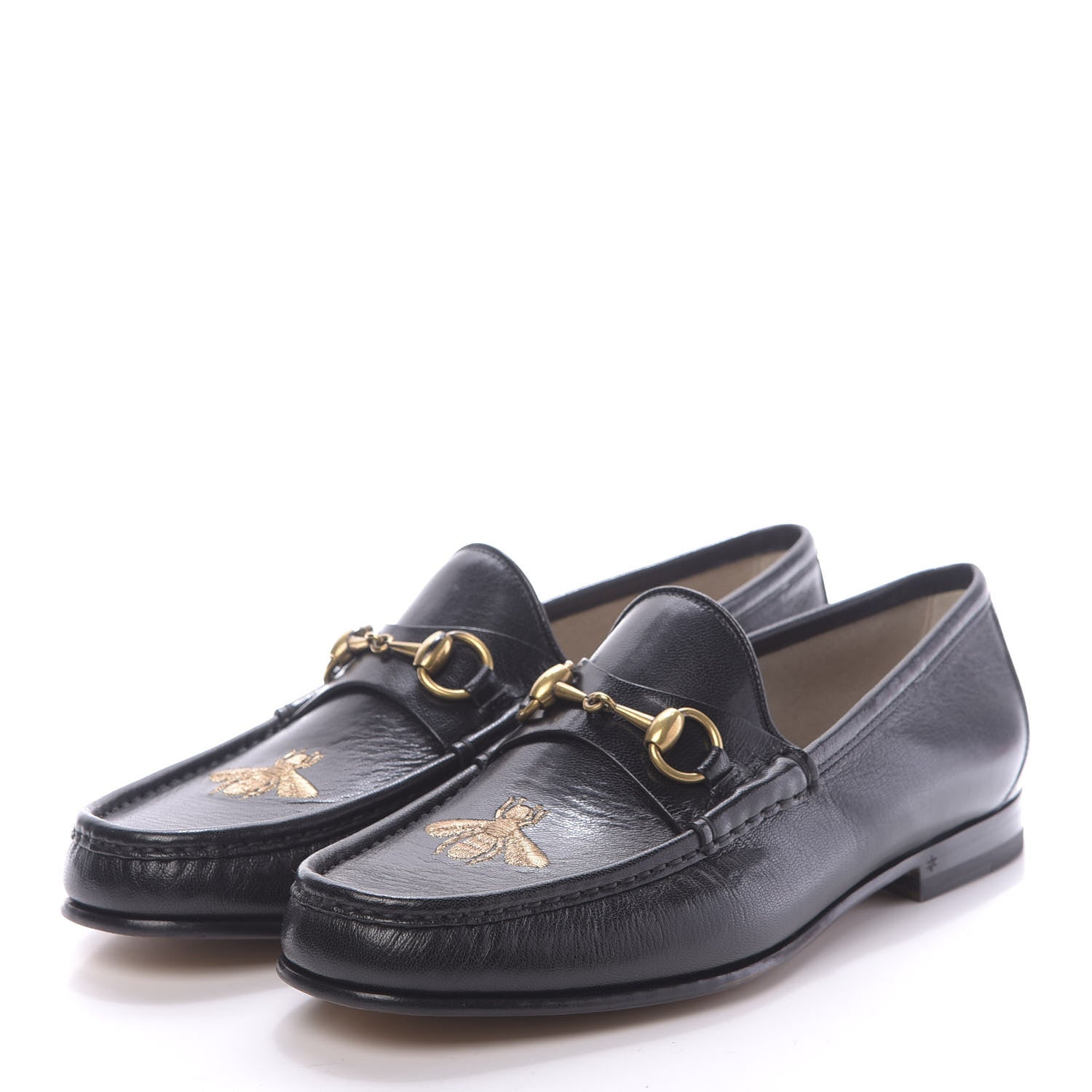 Gucci Calfskin Mens Bee Embroidered Roos Horsebit Loafers 8.5 Black 3 of 10