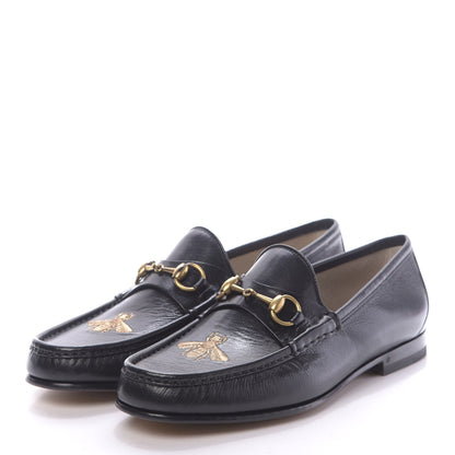 Gucci Calfskin Mens Bee Embroidered Roos Horsebit Loafers 8.5 Black 3 of 10