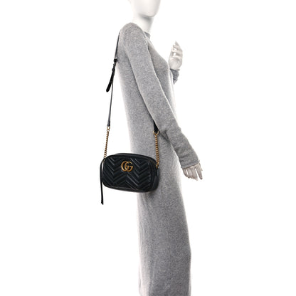 Gucci Calfskin Matelasse Small GG Marmont Chain Shoulder Bag Black 3 of 10