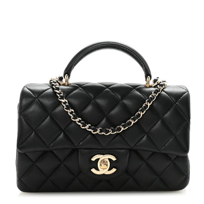 Chanel Lambskin Quilted Mini Top Handle Rectangular Flap Black 1 of 10