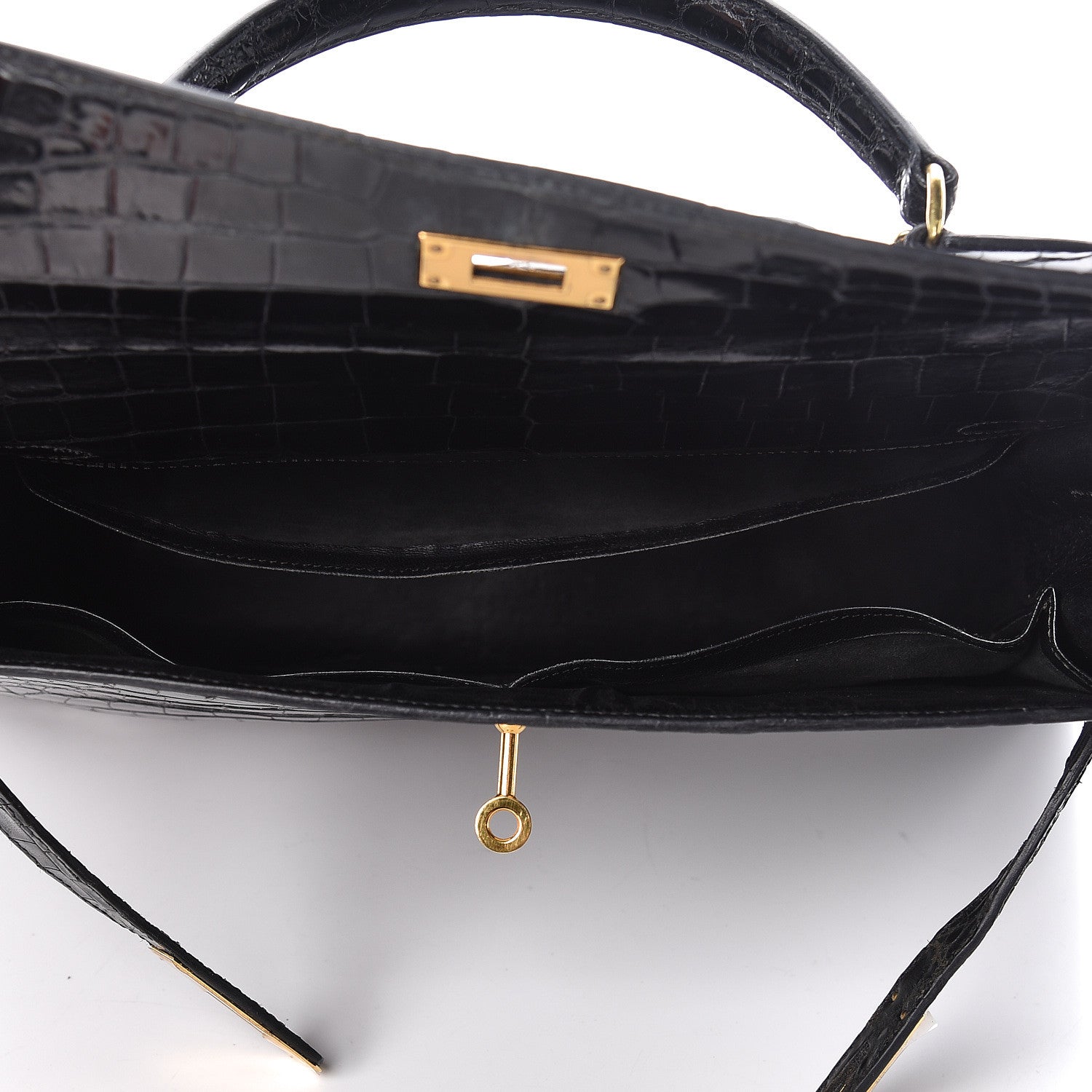 Hermes Shiny Porosus Crocodile Kelly Sellier 32 Black 26 of 28