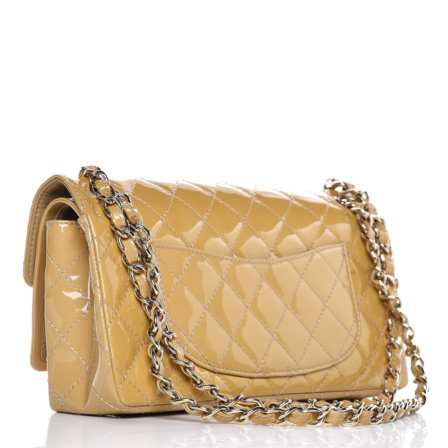 Patent Quilted Medium Double Flap Beige