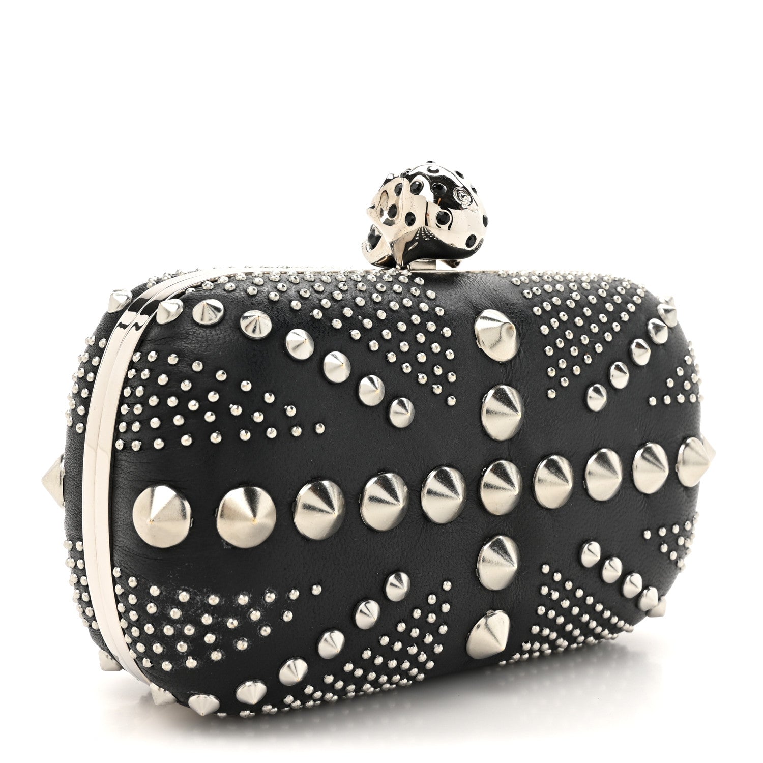 Alexander McQueen Calfskin Studded Britannia Skull Box Clutch Black 3 of 8
