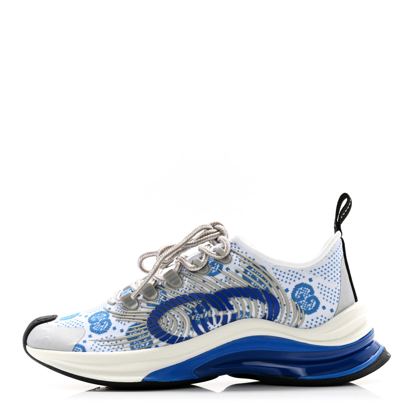 Technical Knit Fabric Waves GG Monogram Womens Gucci Run Sneakers 35 Great White Bright Splash Thunder Grey Sky