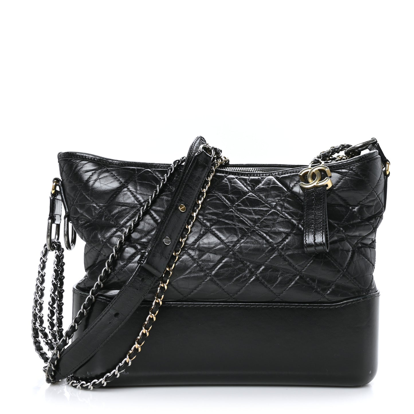 Aged Calfskin Quilted Medium Gabrielle Hobo Black