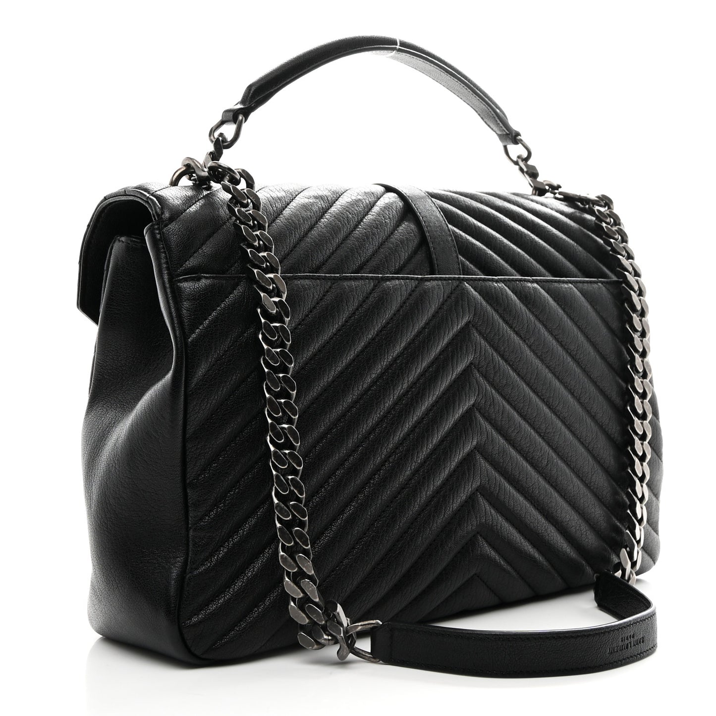 Sheepskin Matelasse Chevron Monogram Large College Satchel Black