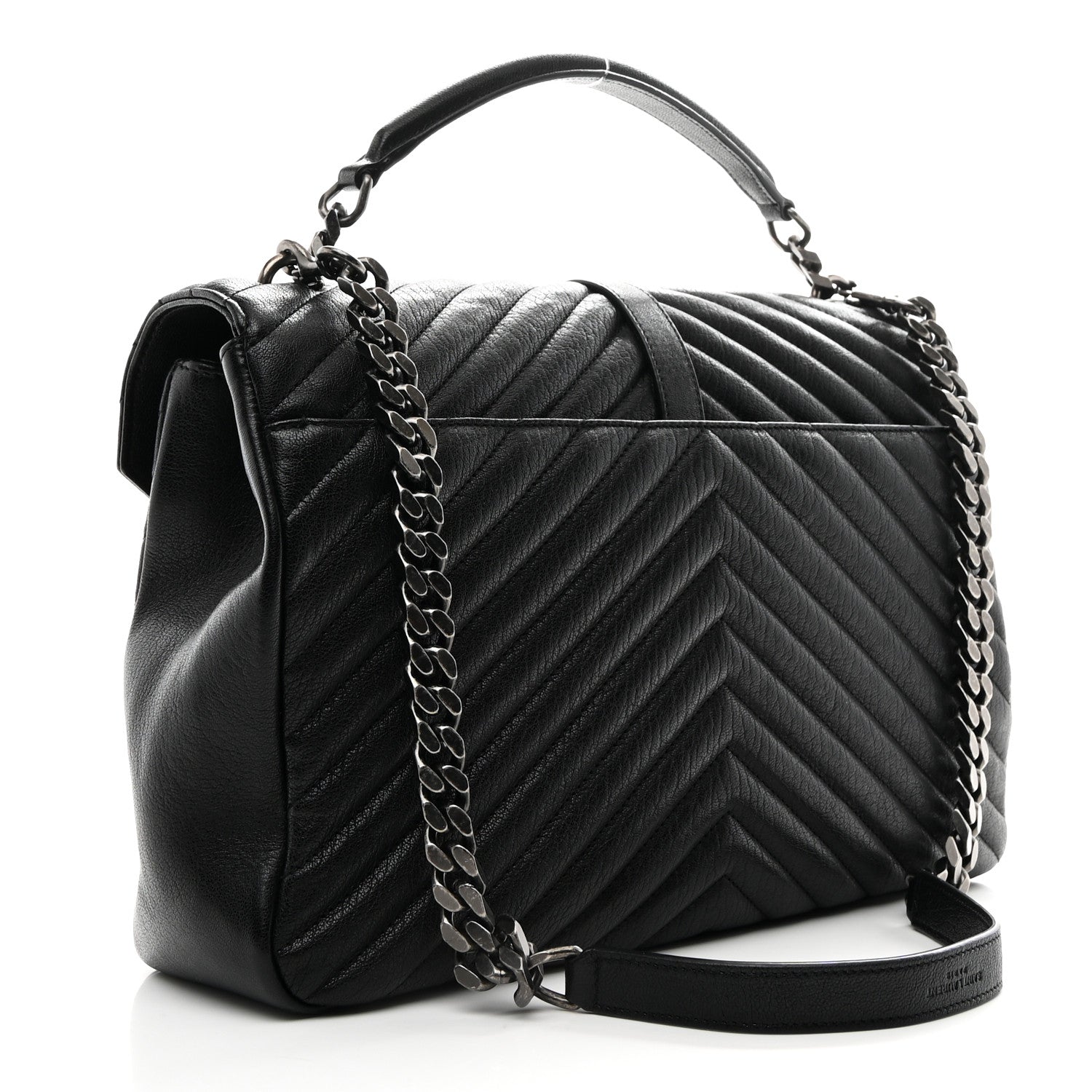 Saint Laurent Sheepskin Matelasse Chevron Monogram Large College Satchel Black 5 of 21