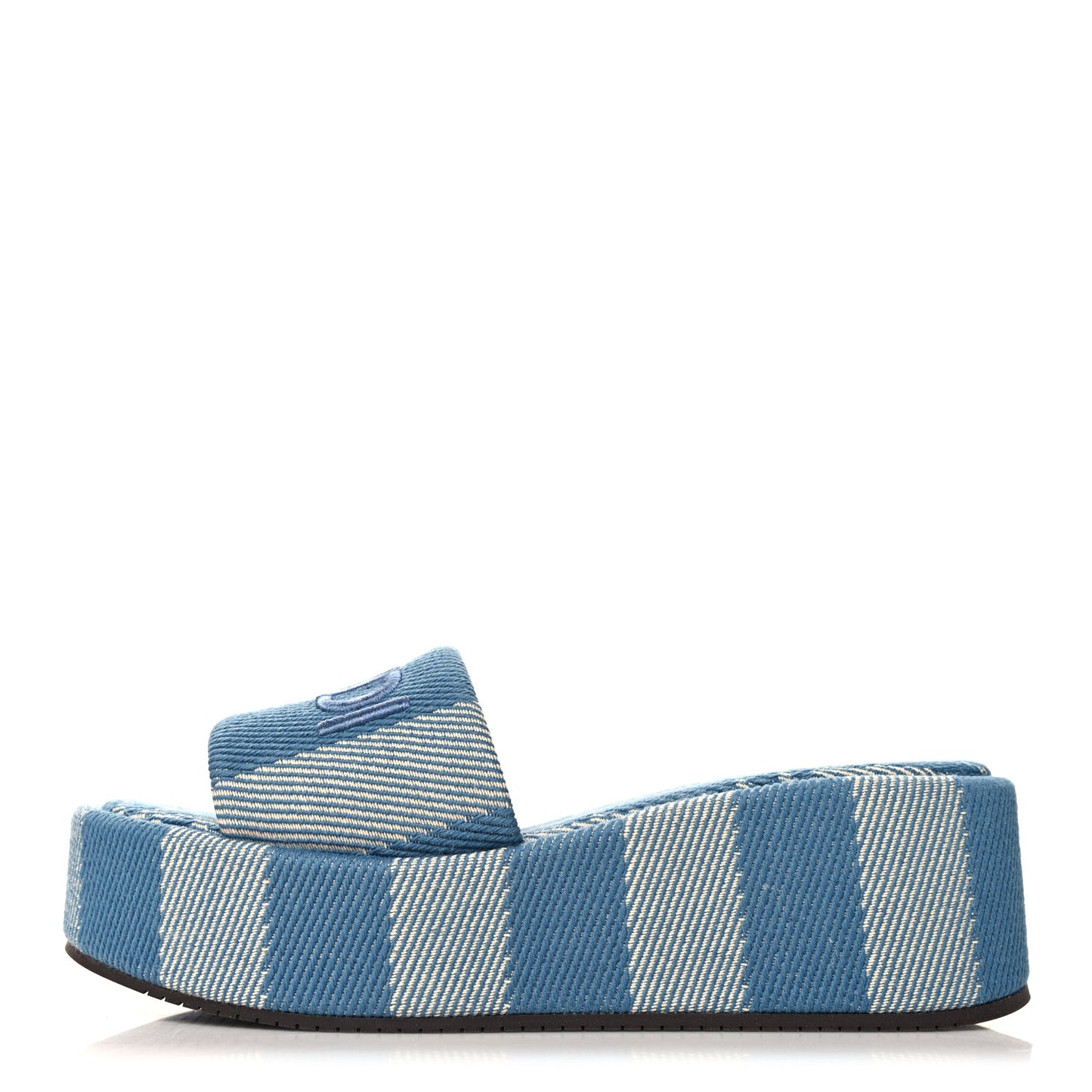 Denim Jacquard Womens FF Sunshine Flatform Slide Sandals 39 Light Blue