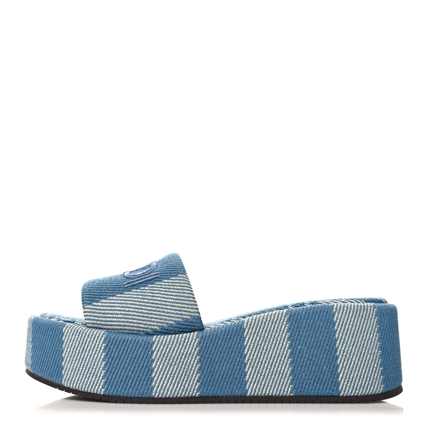 Fendi Denim Jacquard Womens FF Sunshine Flatform Slide Sandals 39 Light Blue 1 of 10