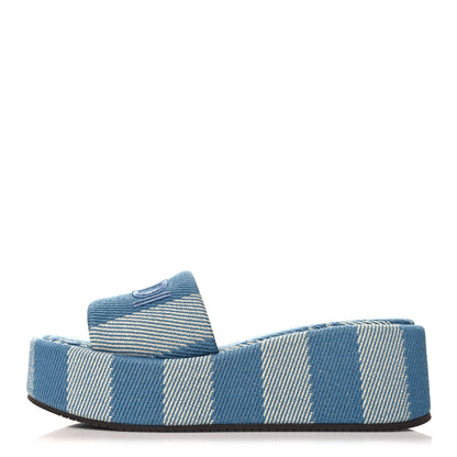 Fendi Denim Jacquard Womens FF Sunshine Flatform Slide Sandals 39 Light Blue 1 of 10