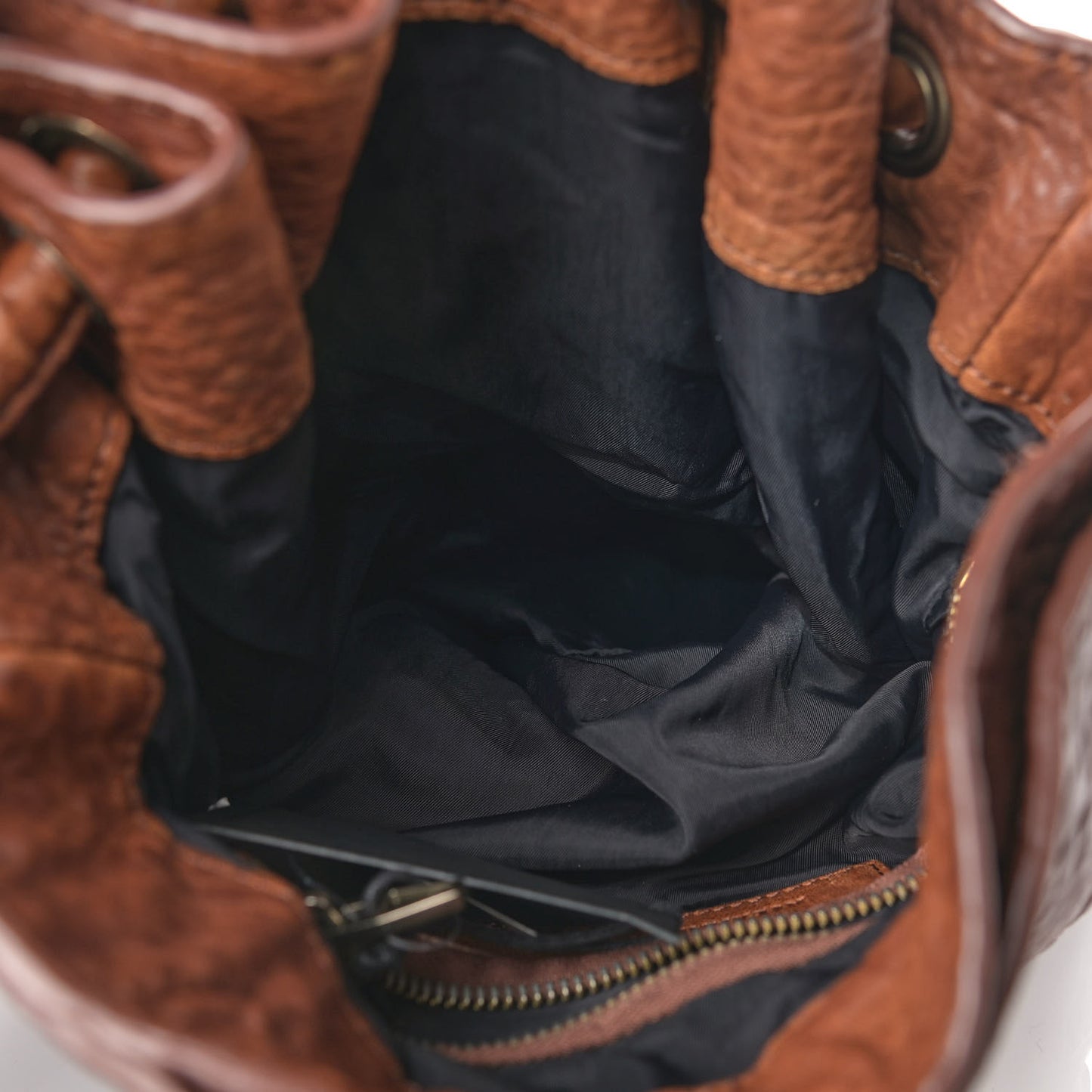 Pebbled Lambskin Diego Bucket Bag Brown Brass Hardware
