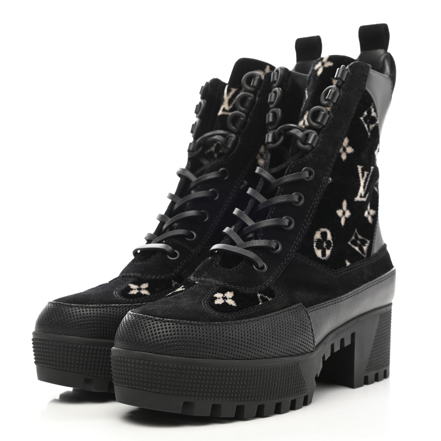 Louis Vuitton Velvet Calfskin Monogram Laureate Platform Desert Boots 38 Black White 3 of 8