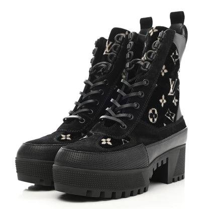 Louis Vuitton Velvet Calfskin Monogram Laureate Platform Desert Boots 38 Black White 3 of 8