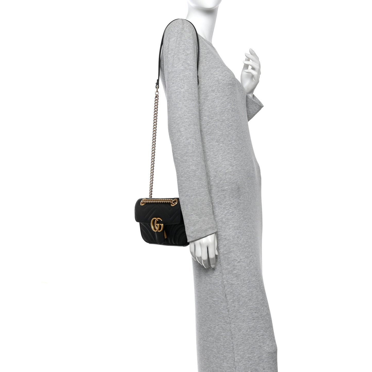Calfskin Matelasse Mini GG Marmont Shoulder Bag Black