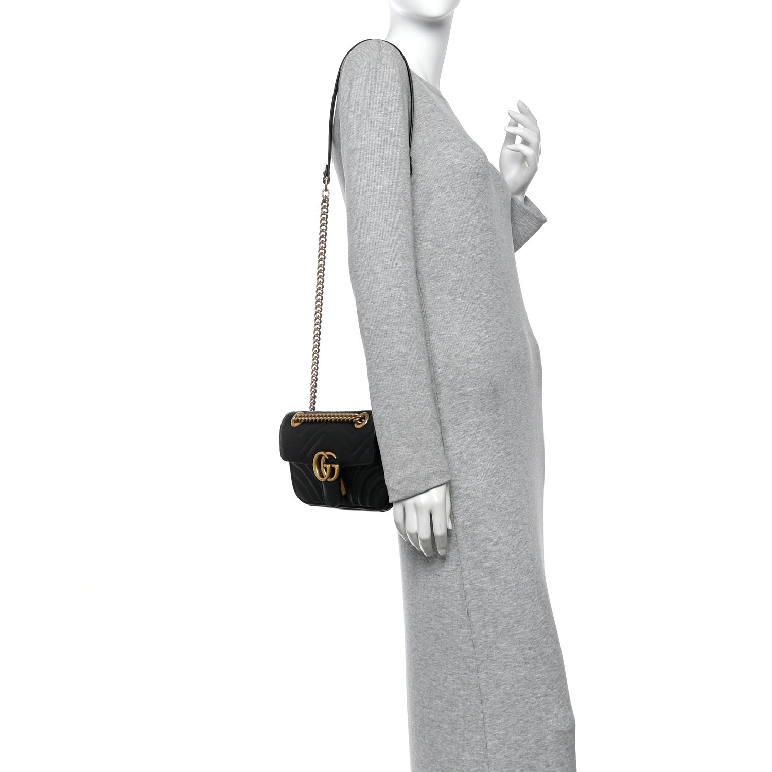 Gucci Calfskin Matelasse Mini GG Marmont Shoulder Bag Black 2 of 10