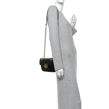 Gucci Calfskin Matelasse Mini GG Marmont Shoulder Bag Black 2 of 10