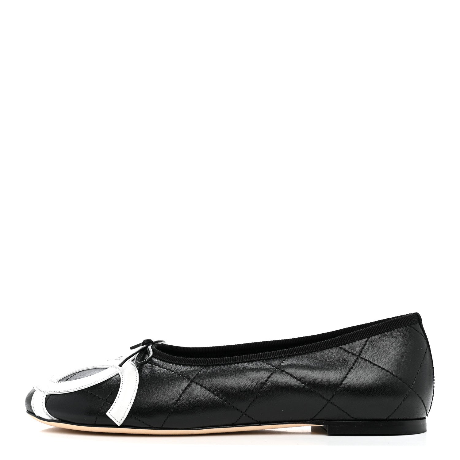 Chanel Lambskin Quilted CC Cambon Ballet Flats 40 Black White 1 of 10