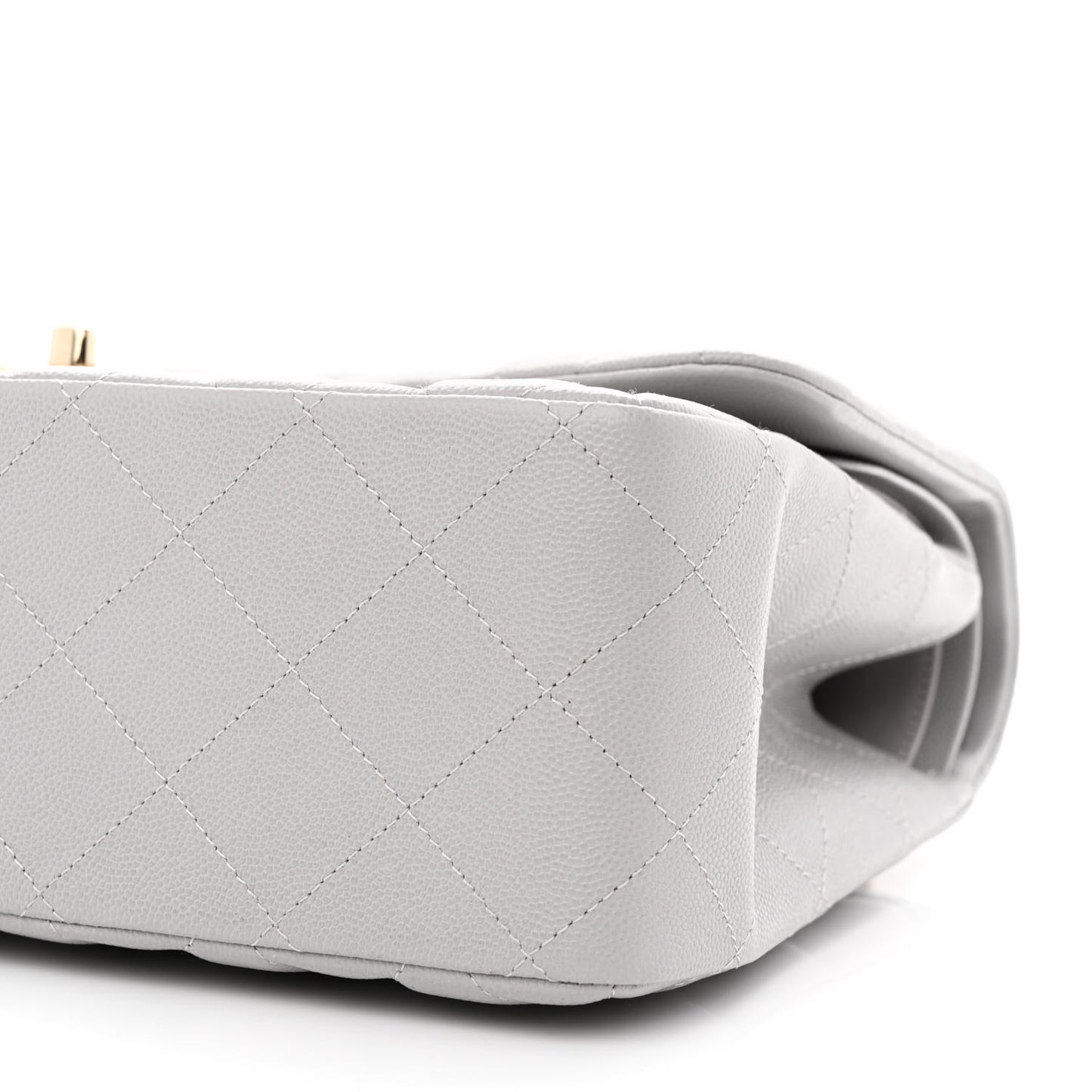 Caviar Quilted Jumbo Double Flap Light Grey