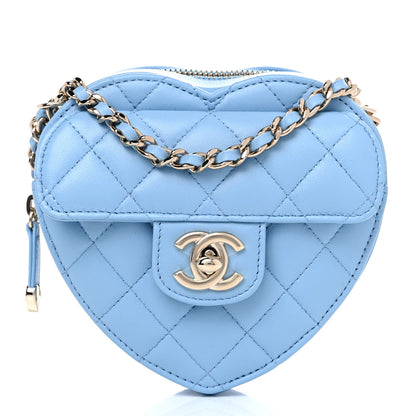 Chanel Lambskin Quilted CC In Love Heart Clutch With Chain Light Blue 1 of 10
