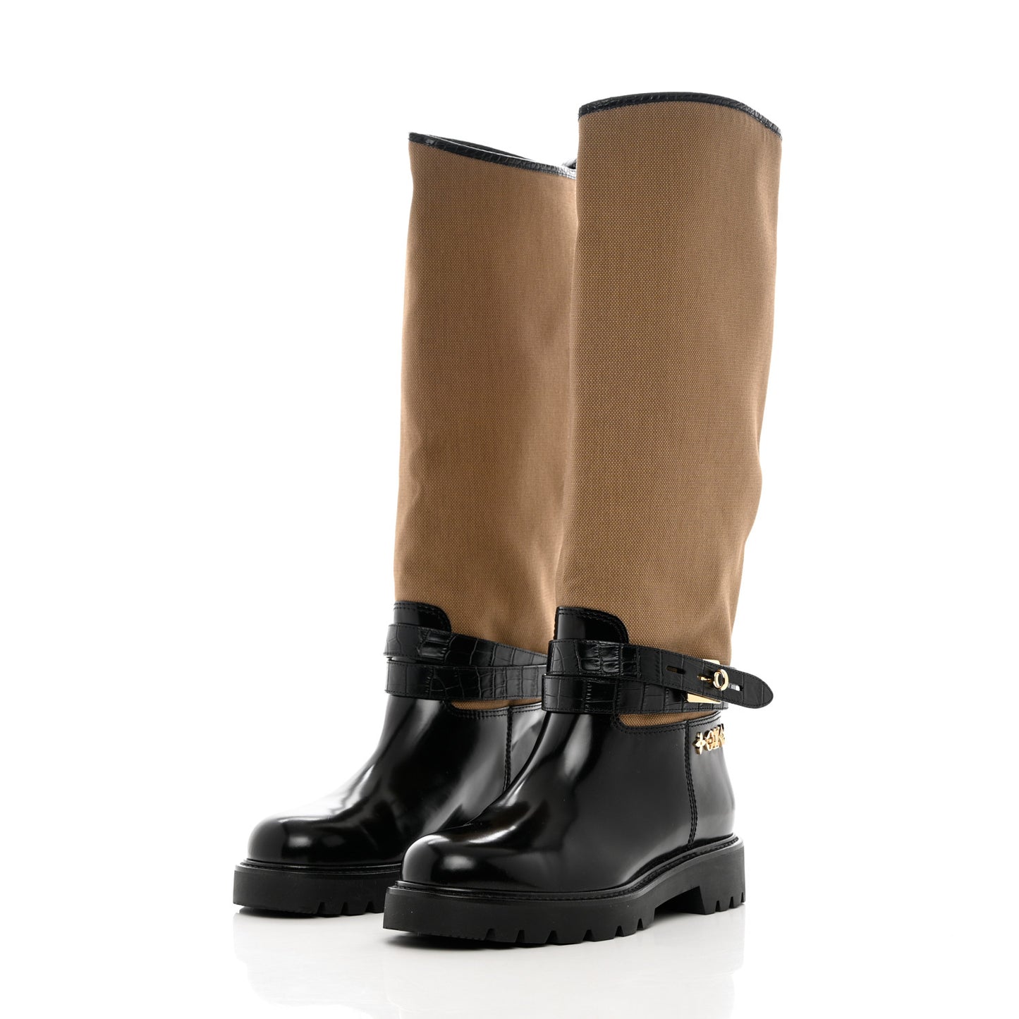Canvas Calfskin Territory Flat High Ranger Boots 39 Khaki