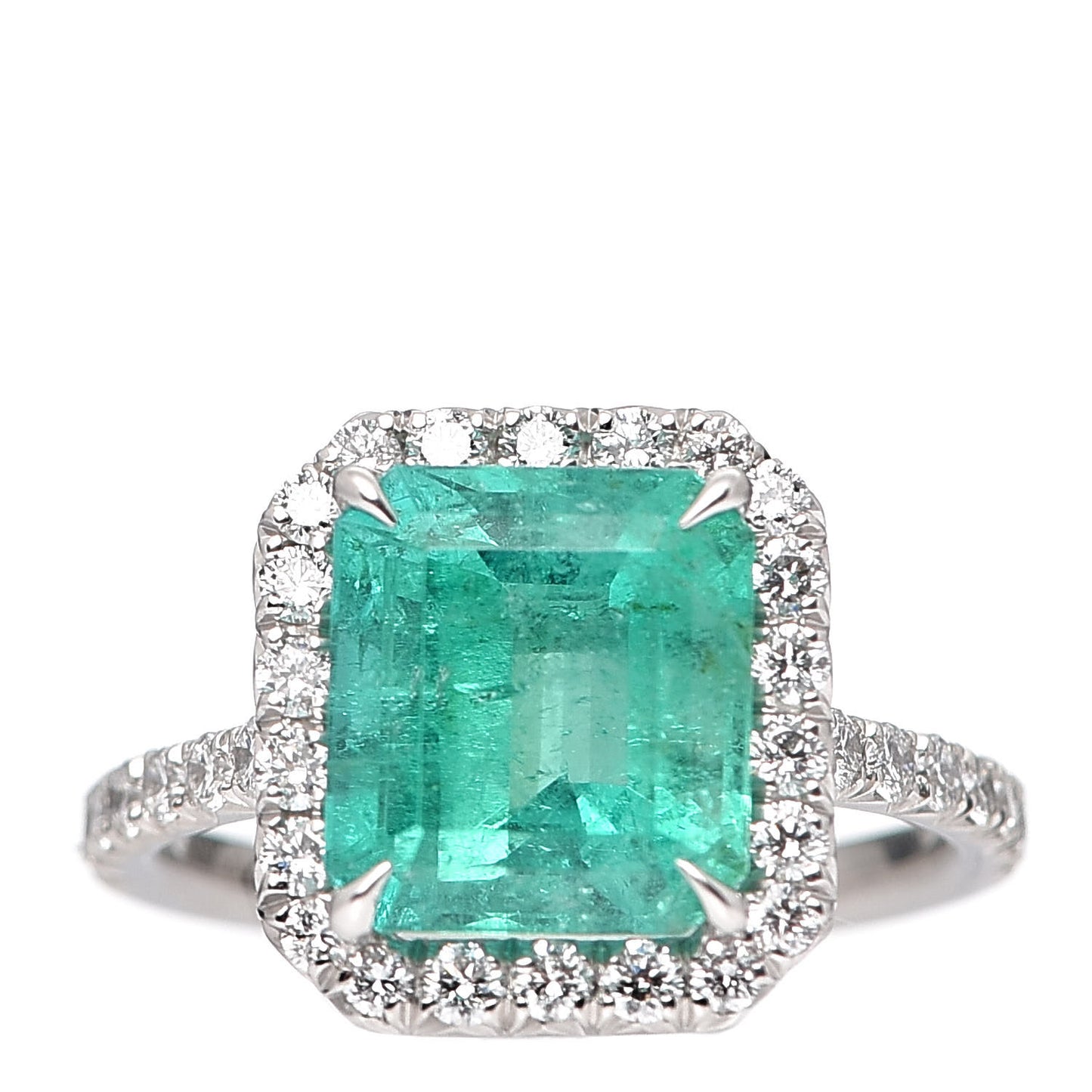 Platinum Diamond Colombian Emerald Cocktail Ring 54 7