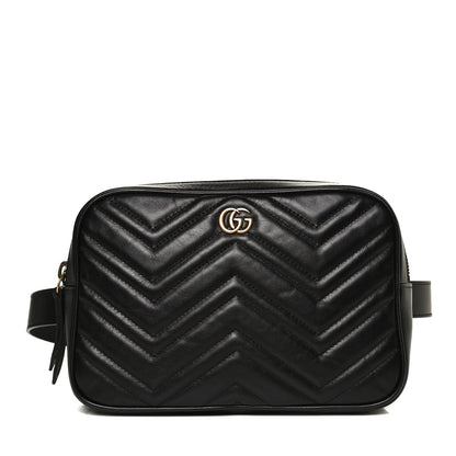 Gucci Calfskin Matelasse Mens GG Marmont Belt Bag 80 32 Black 1 of 12