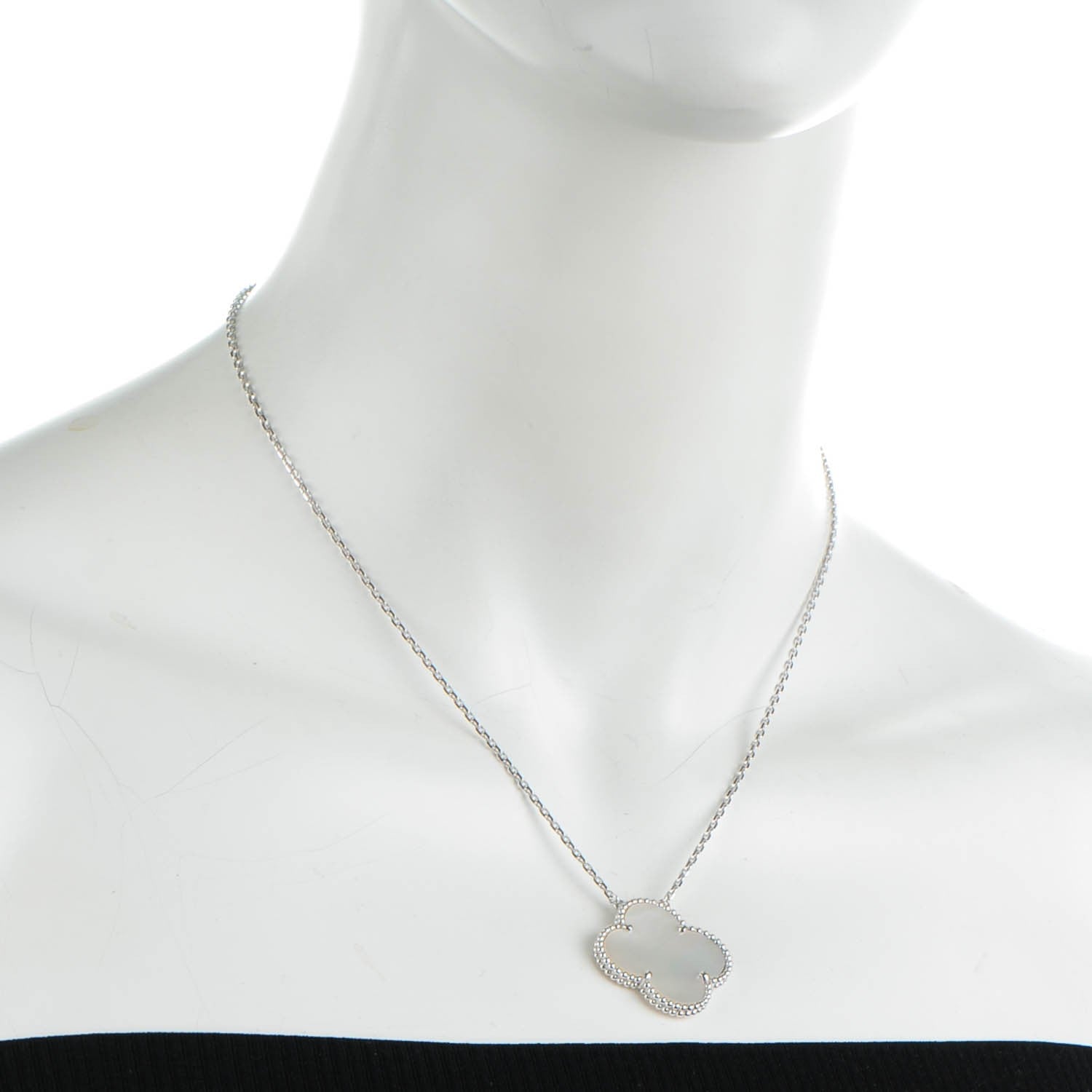 Van Cleef & Arpels 18K White Gold Mother of Pearl Magic Alhambra Pendant Necklace 2 of 7