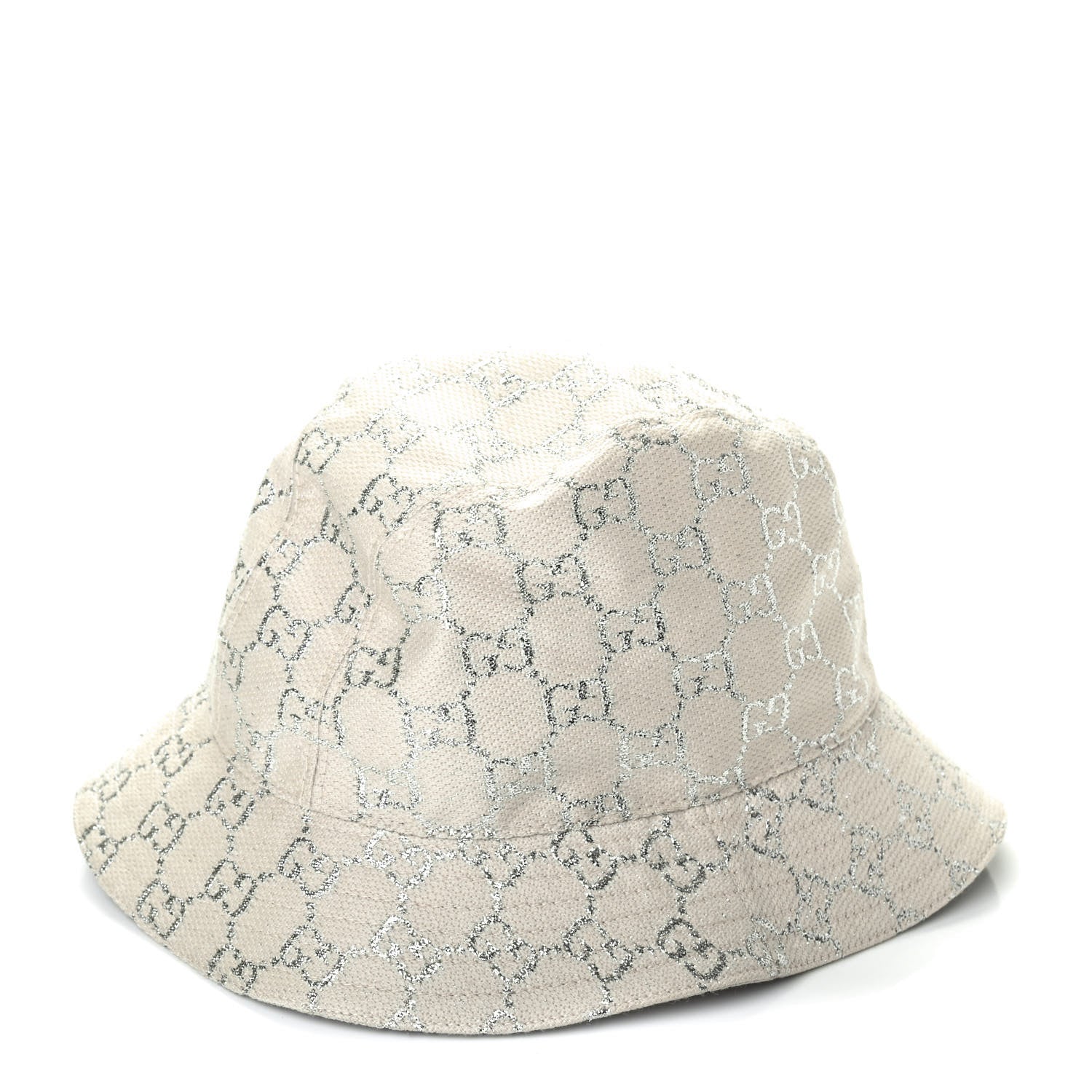 Gucci Canvas Lame GG Monogram Bucket Hat S Gardenia Silver 1 of 4