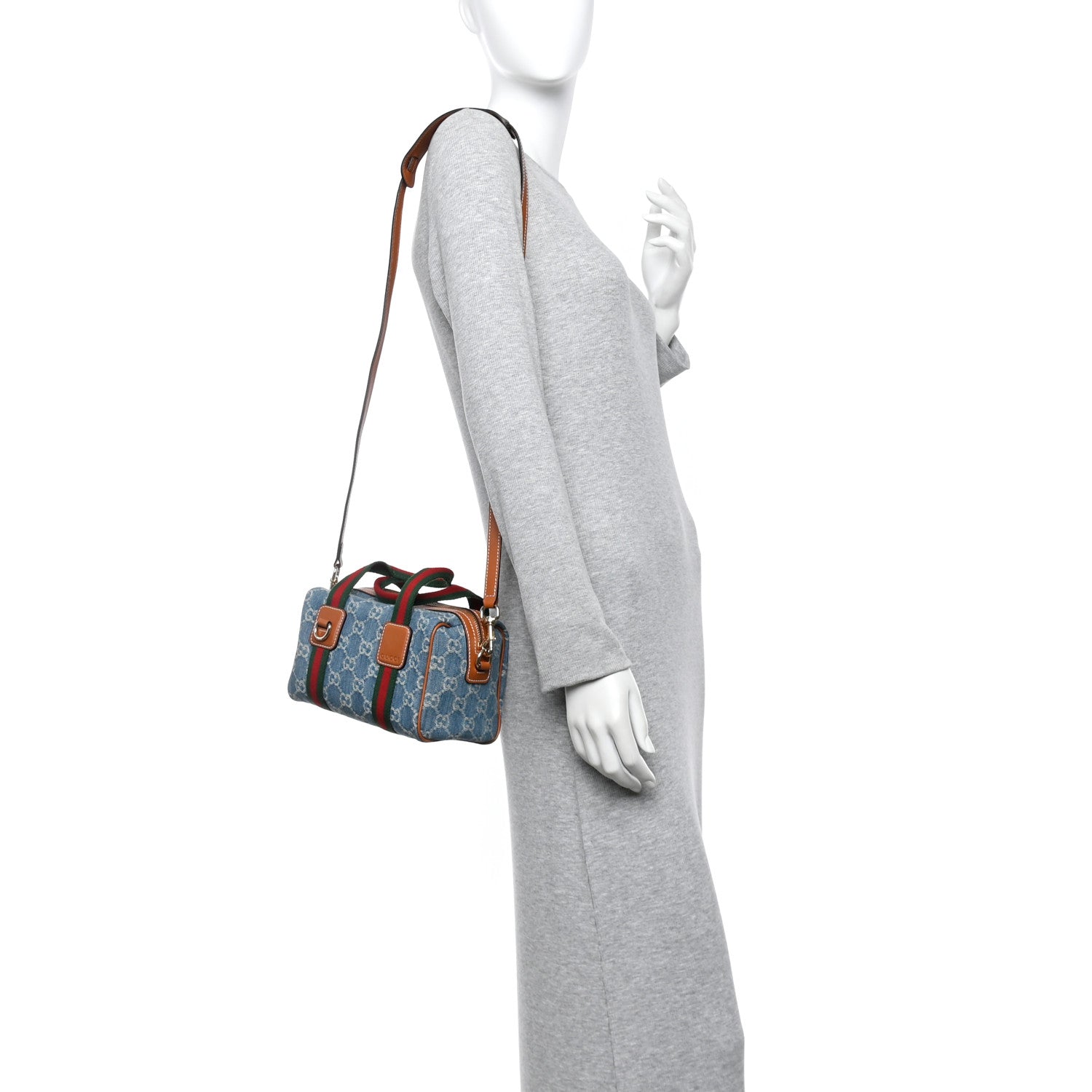 Gucci GG Denim Calfskin Web Mini GG Top Handle Bag Light Blue White 2 of 9
