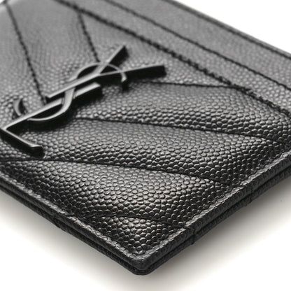 Saint Laurent Grain De Poudre Matelasse Chevron Monochrome Monogram Credit Card Case Black 8 of 9