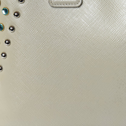 Prada Saffiano Vernice Crystal Pyramid Bag Talco 12 of 17