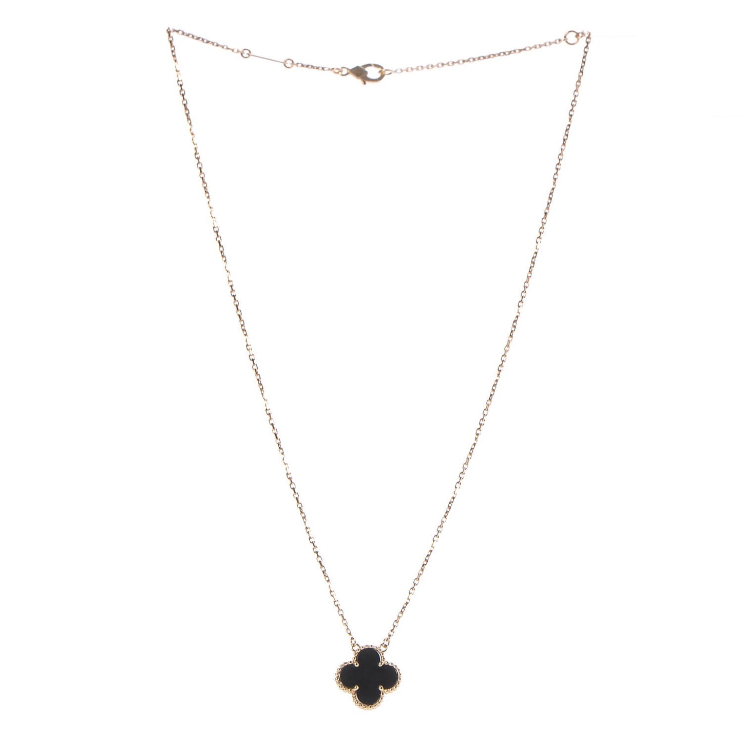 18K Yellow Gold Black Onyx Vintage Alhambra Pendant Necklace