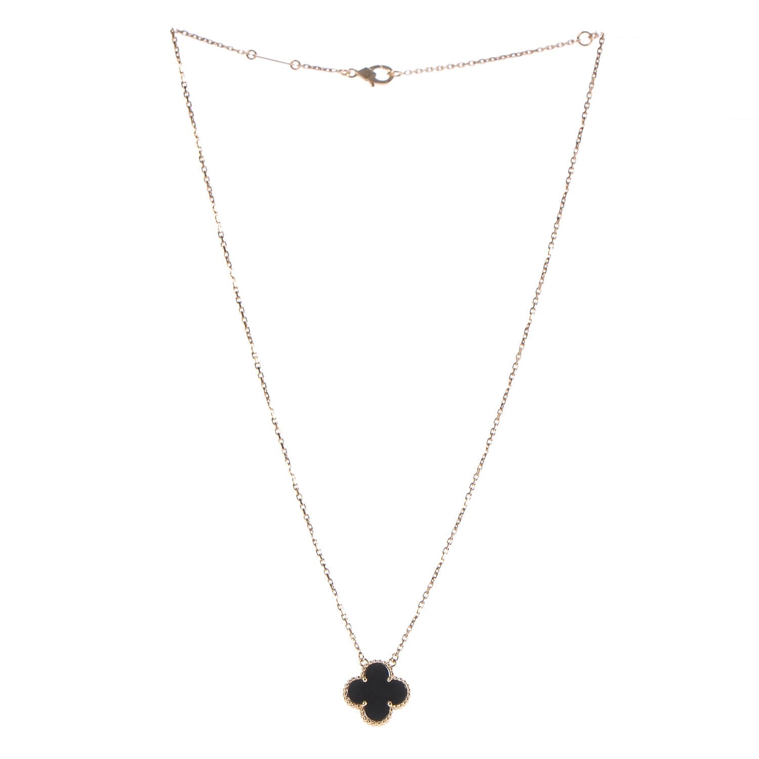 Van Cleef & Arpels 18K Yellow Gold Black Onyx Vintage Alhambra Pendant Necklace 3 of 8
