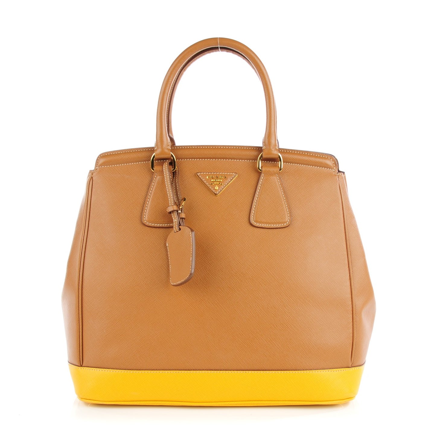 Saffiano Lux Bi-Color Parabole Tote Caramel Mimosa