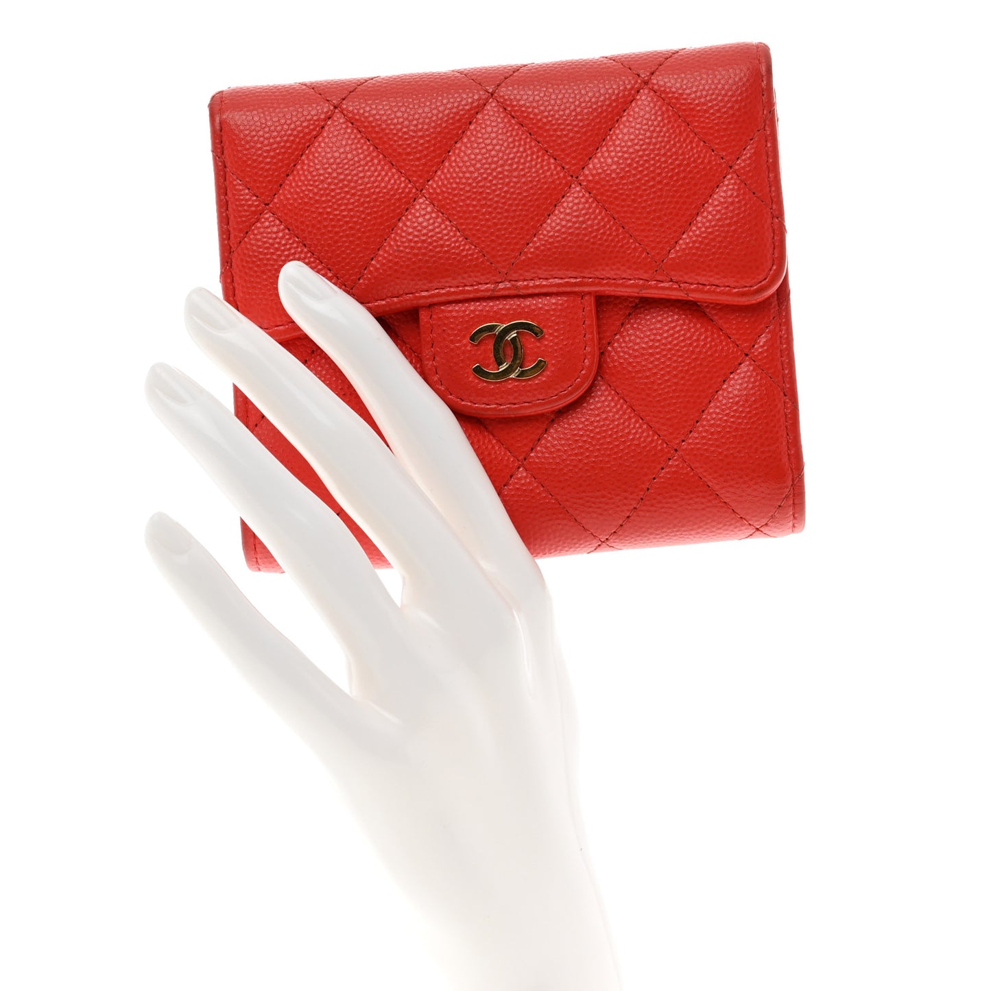 Caviar Quilted Compact Flap Wallet Red