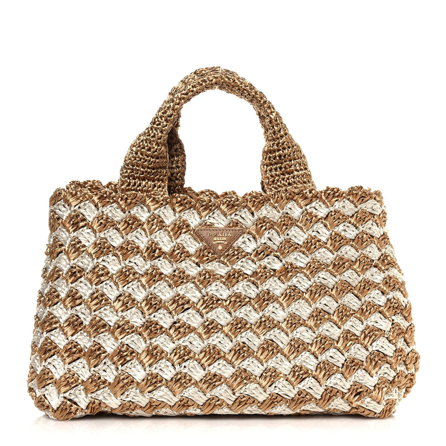 Raffia Crochet Bi-Color Tote Naturale Talco