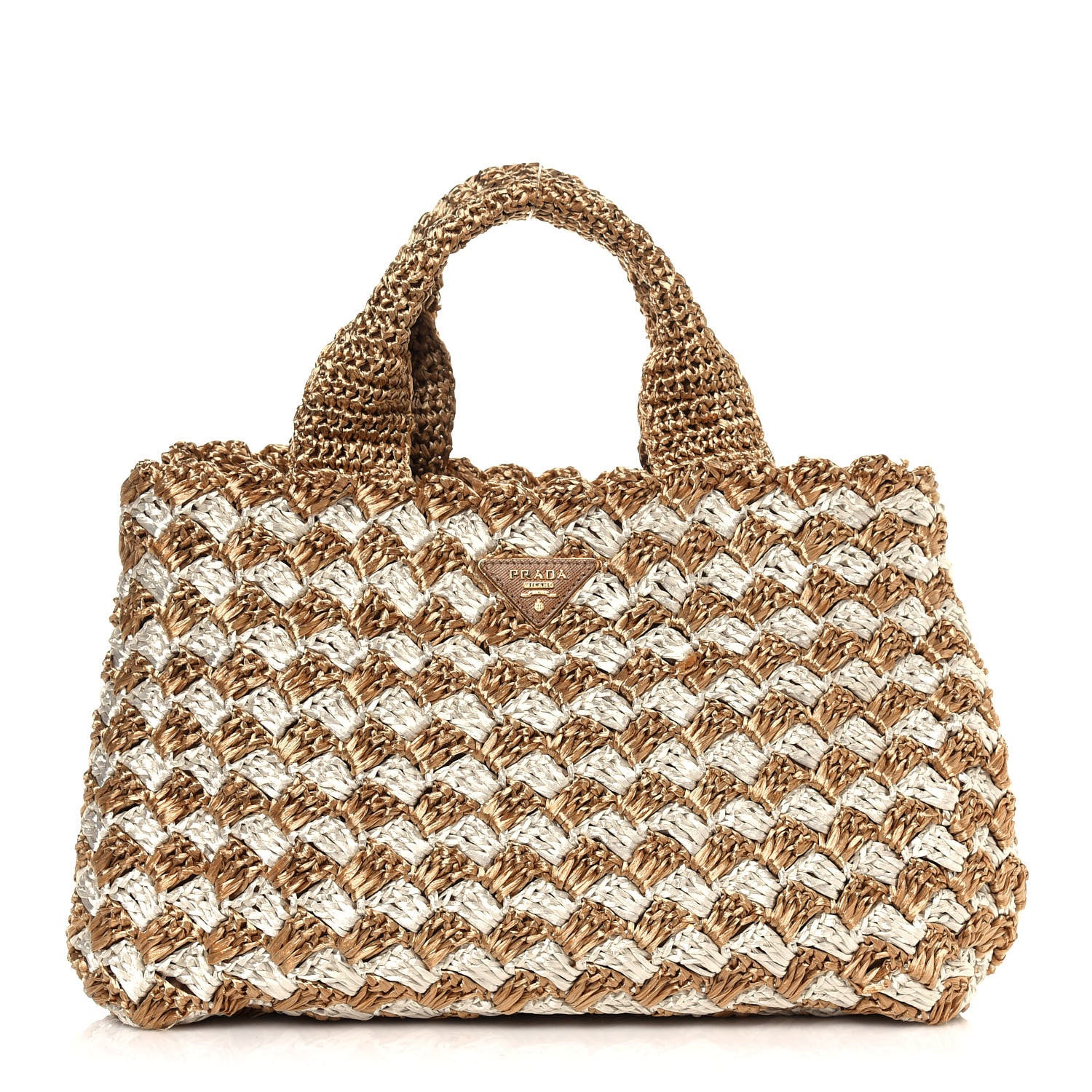 Prada Raffia Crochet Bi-Color Tote Naturale Talco 1 of 12