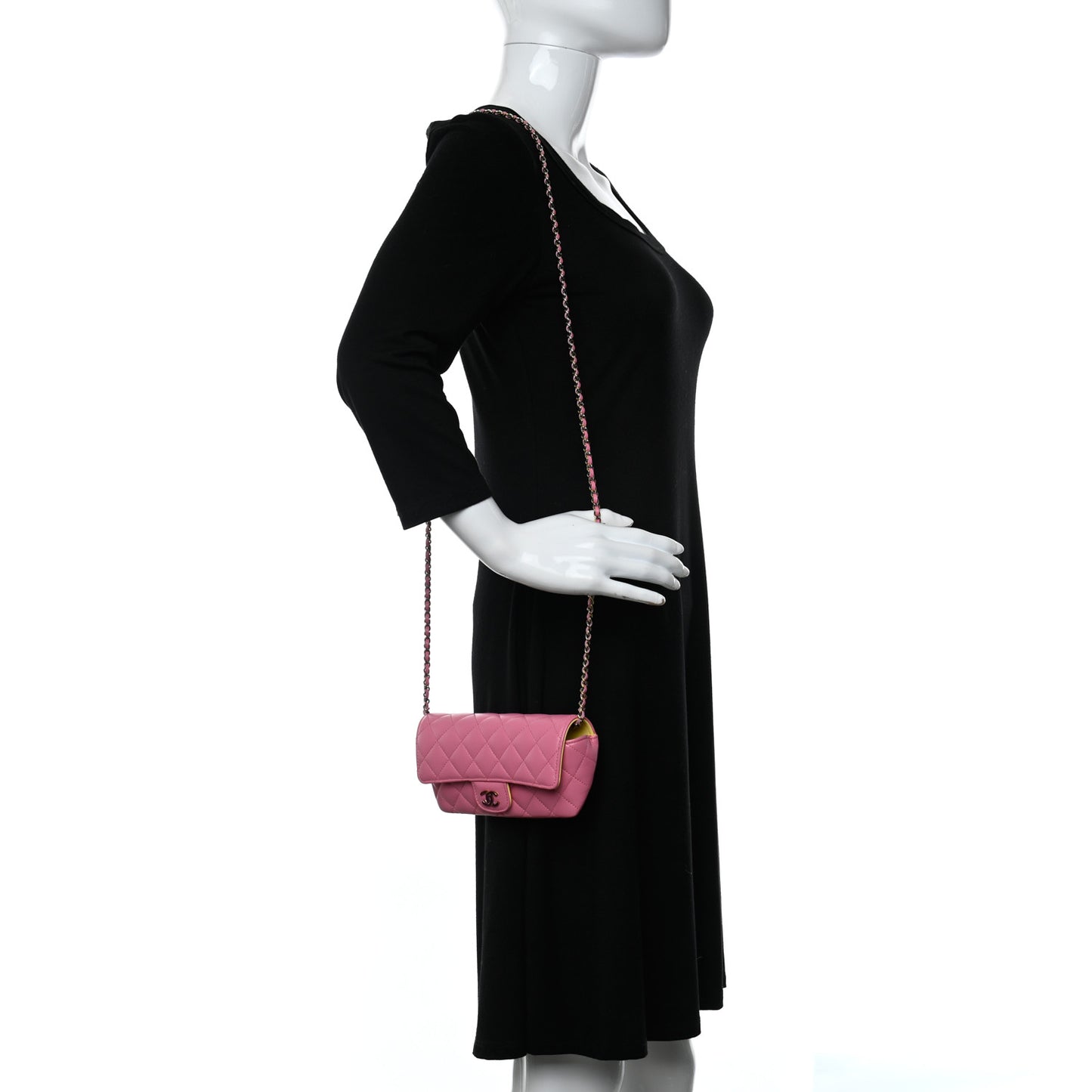 Lambskin Quilted Glasses Case With Chain Pink Yellow