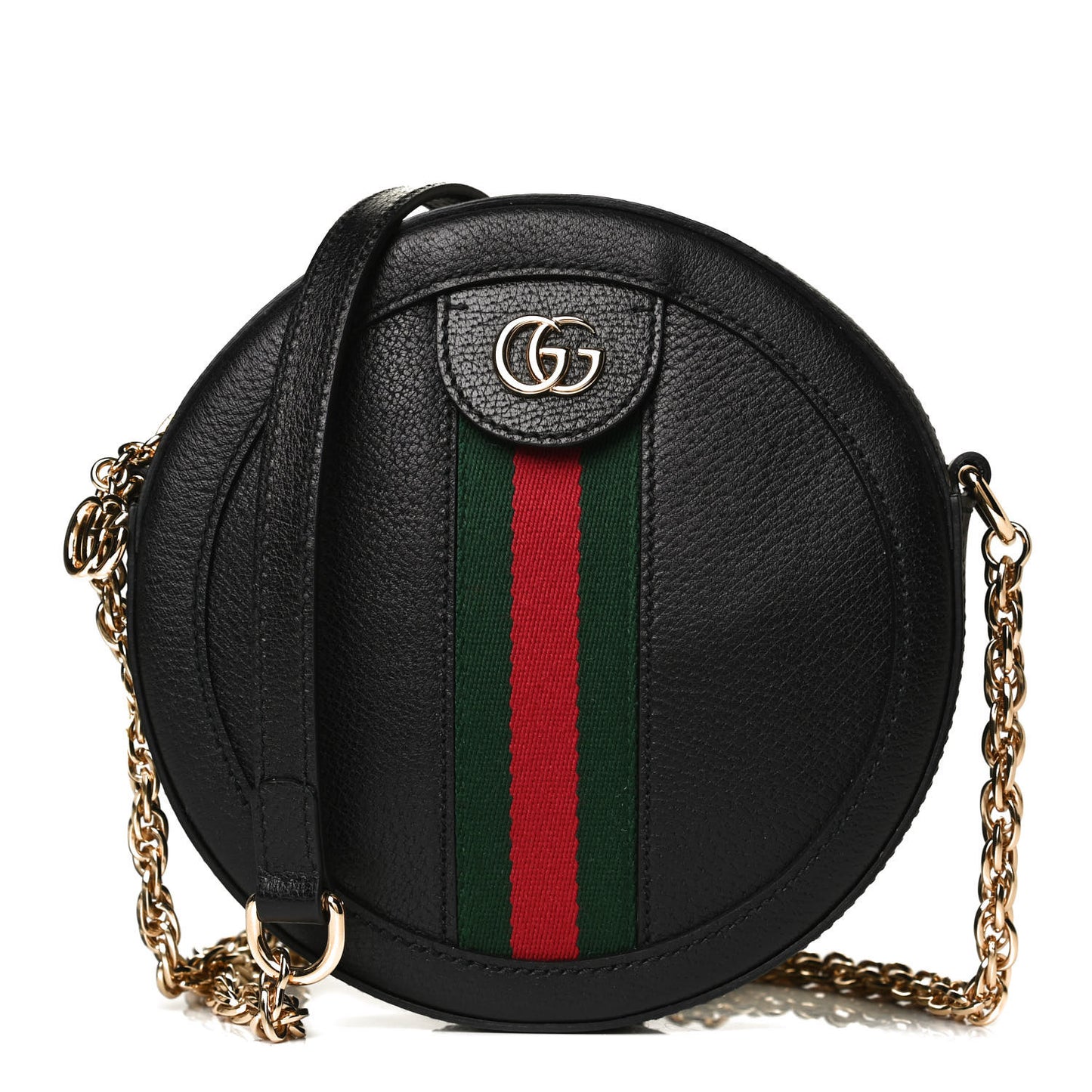 Grained Calfskin Web Mini Ophidia Round Shoulder Bag Black