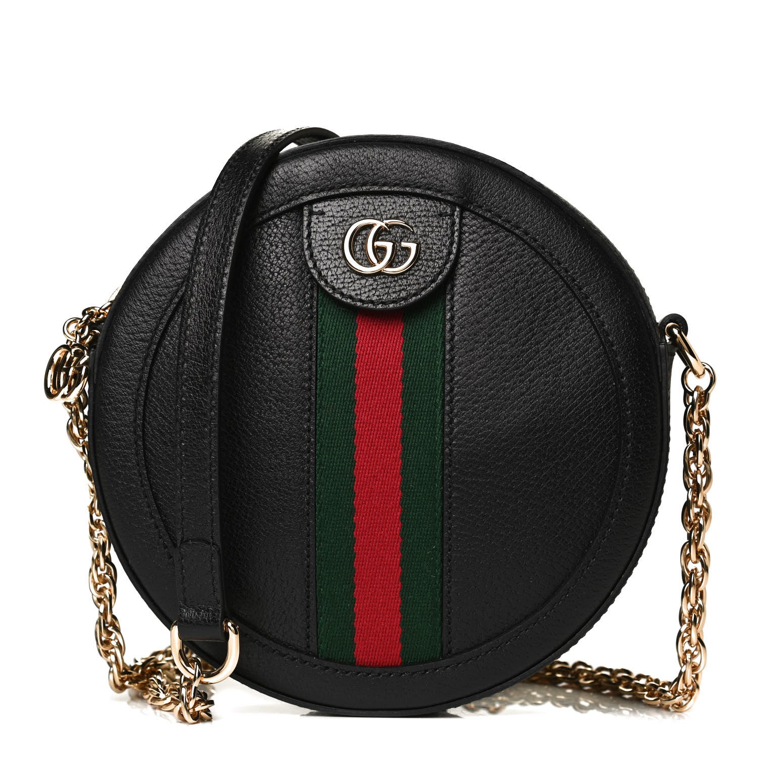Gucci Grained Calfskin Web Mini Ophidia Round Shoulder Bag Black 1 of 19