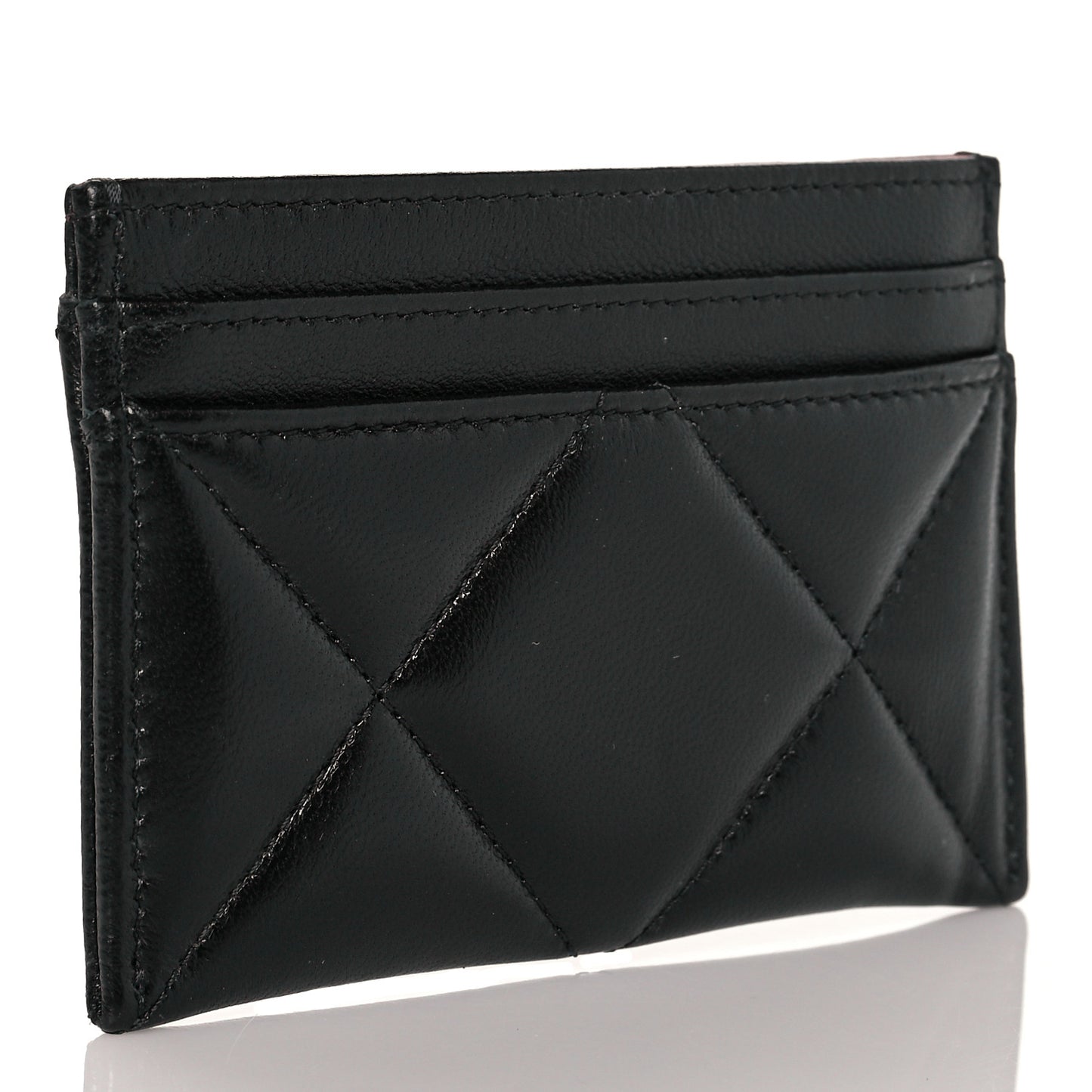 Lambskin Quilted Chanel 19 Card Holder Black