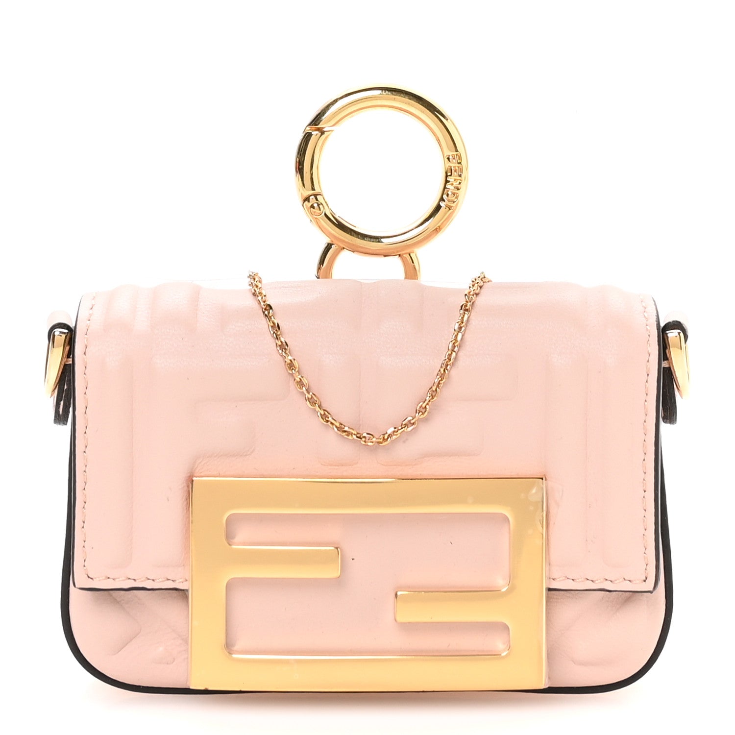 Fendi Nappa Matisse FF Embossed Nano Maxi Buckle Baguette Charm Rosa Quarzo 1 of 10