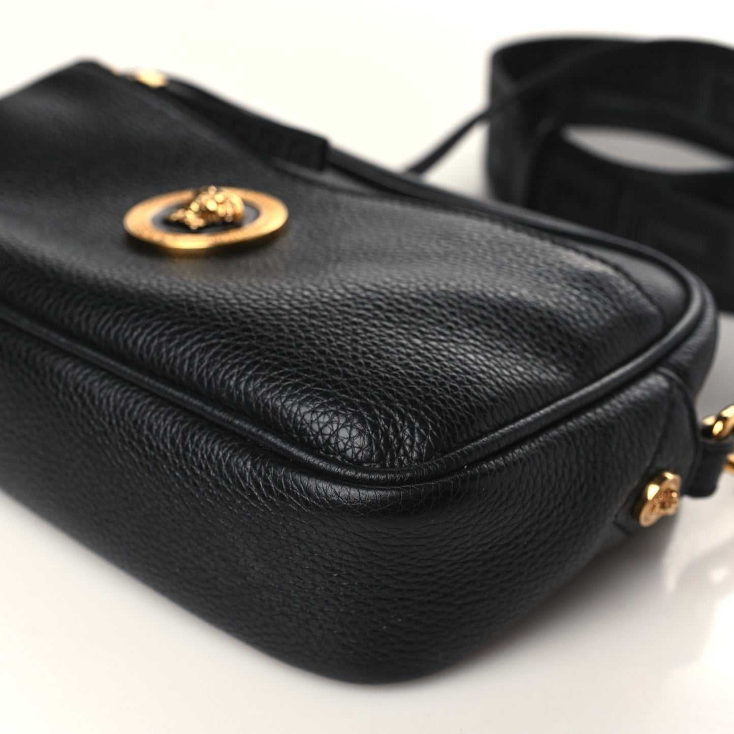 Grained Calfskin Medusa Belt Bag Black