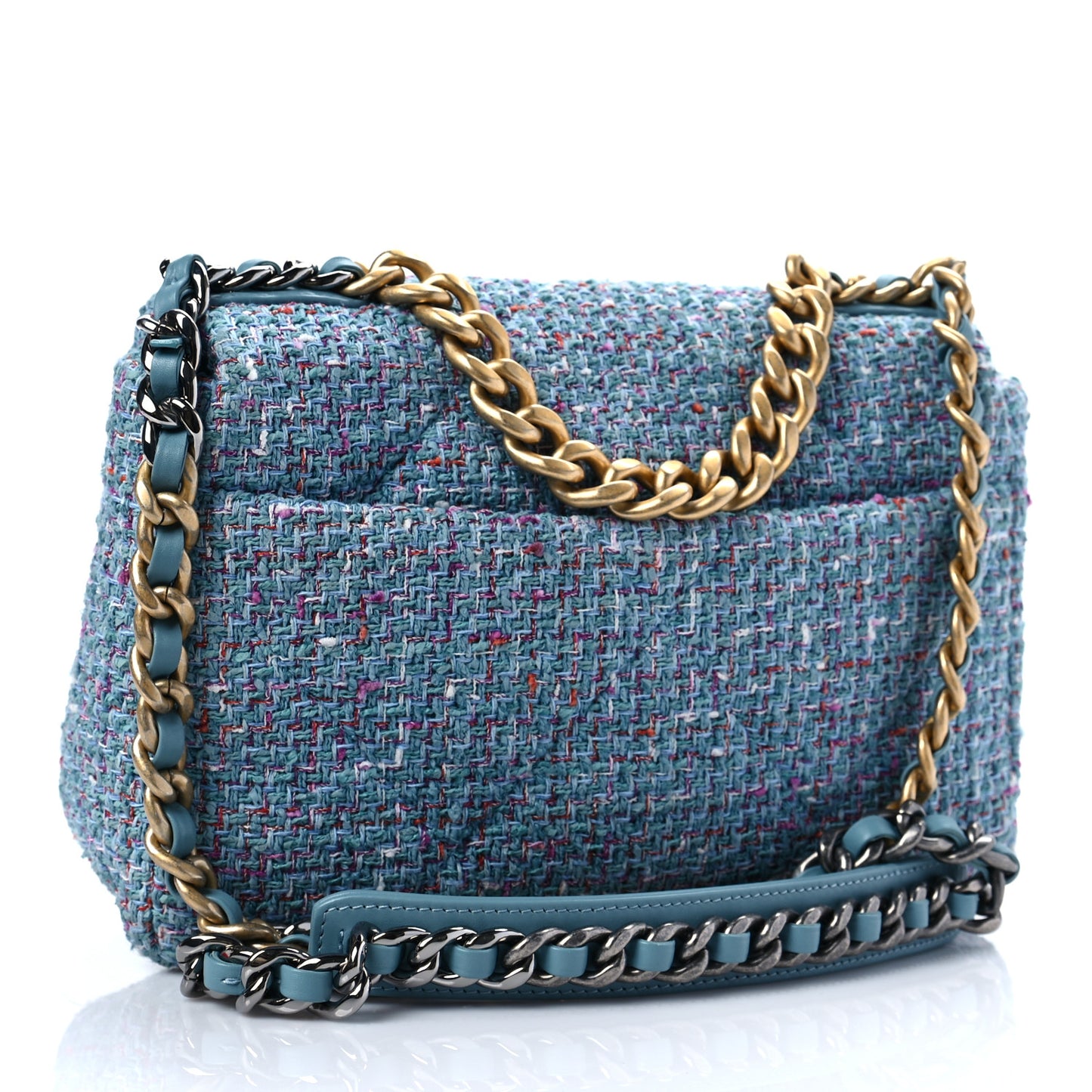Tweed Quilted Medium Chanel 19 Flap Blue Multicolor