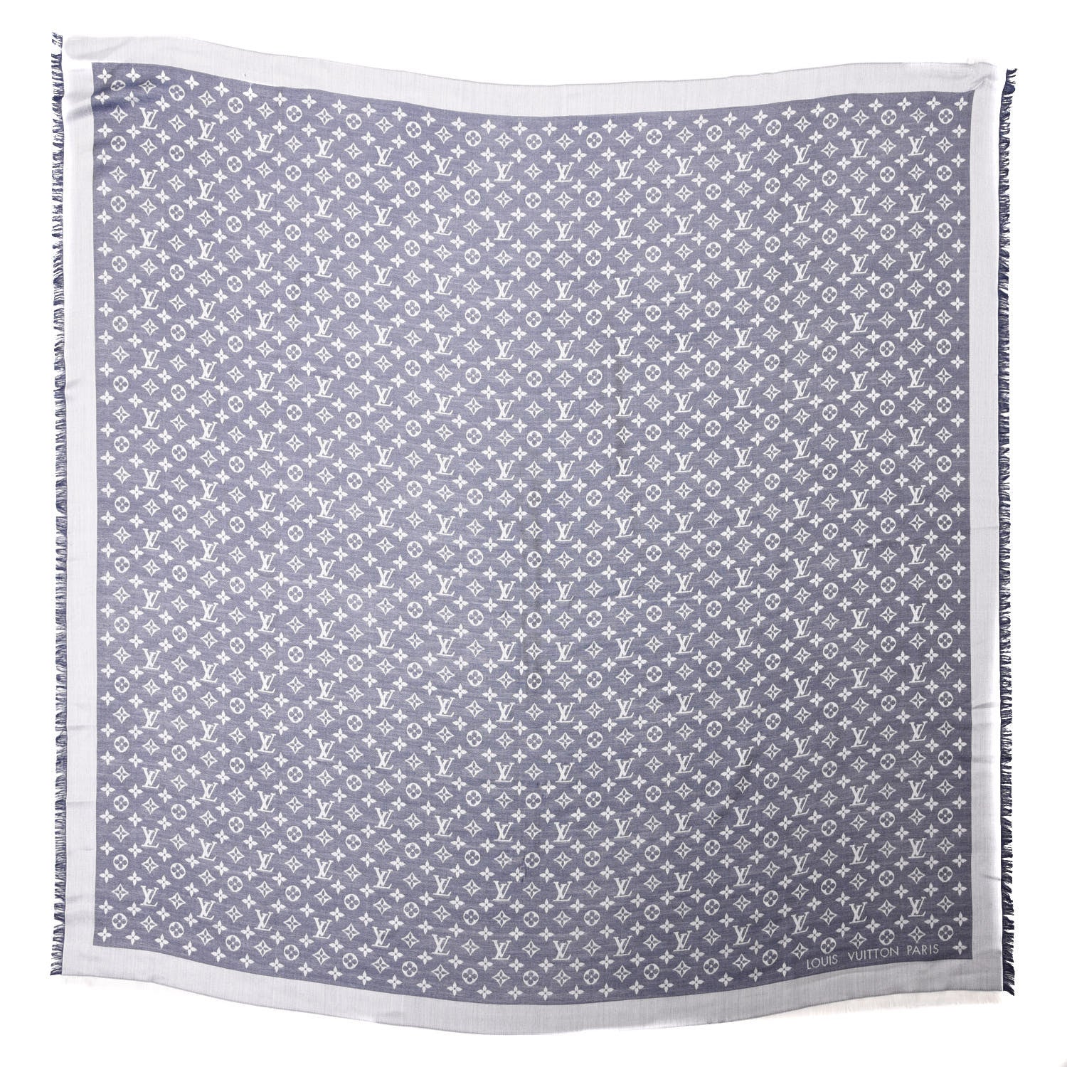 Louis Vuitton Wool Silk Monogram Denim Shawl Blue 1 of 5
