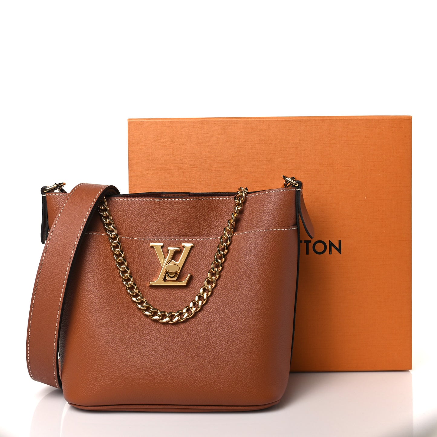 Calfskin Lock and Walk Bucket Cognac