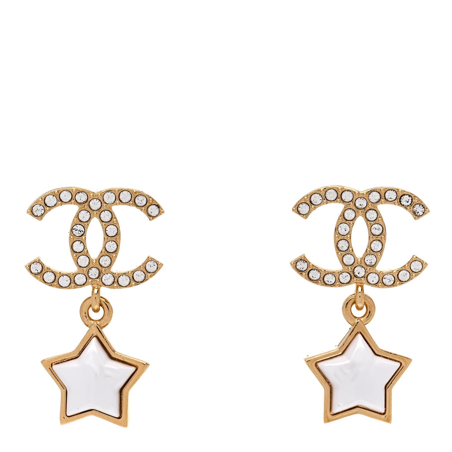 Chanel Metal Crystal Pearl CC Star Earrings Gold Pearly White 1 of 5