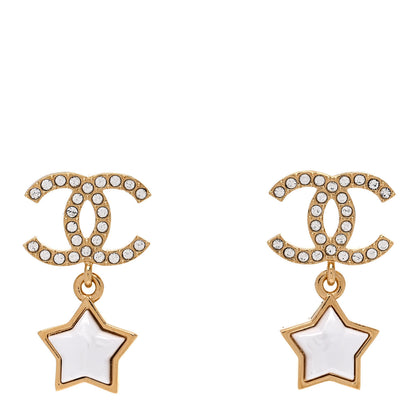 Chanel Metal Crystal Pearl CC Star Earrings Gold Pearly White 1 of 5