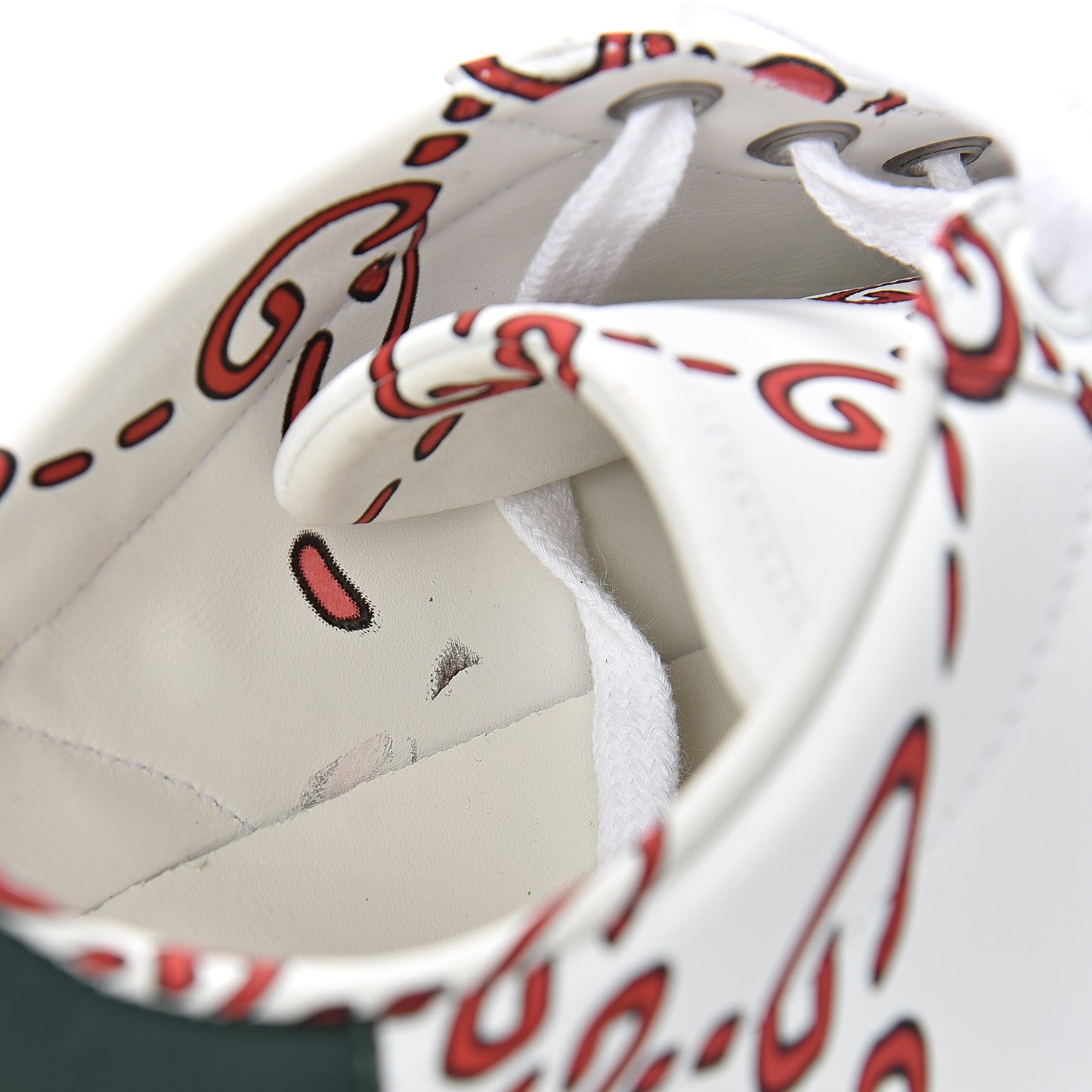 Calfskin GucciGhost Print Womens Ace Sneakers 40.5 White Hibiscus Red